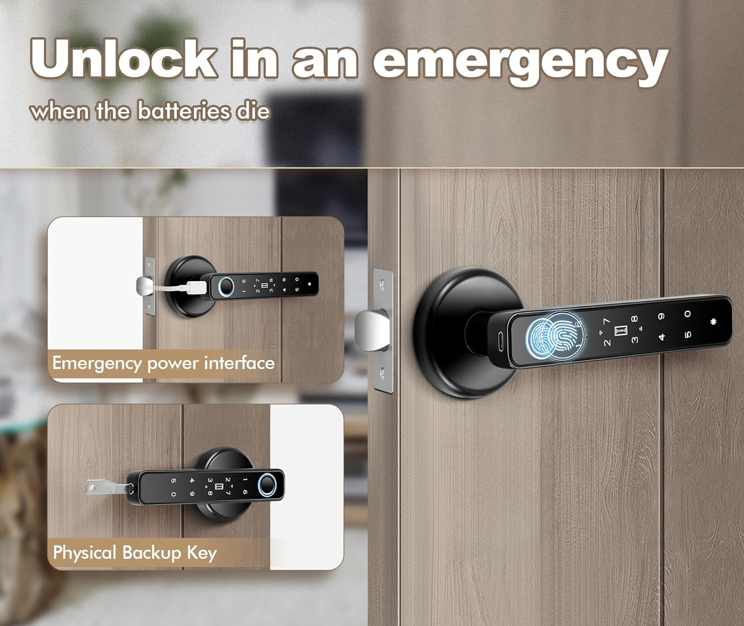 Fingerprint Door Knob, Full Function 5-In-1 Smart Door Knob, Fingerprint Door Lock for Bedroom, Office, Hotel, Closet, Biometric Door Knob, Thumbprint Door Knob