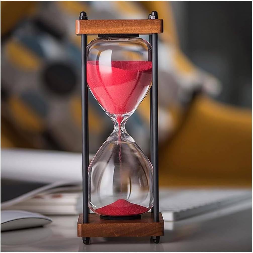 Glass Hourglass High Borosilicate Time Management Timer, Vintage Sand Clock Wooden Base Sand Clock Timer, for Office Home Decor(Size:30Min,Color:Red)