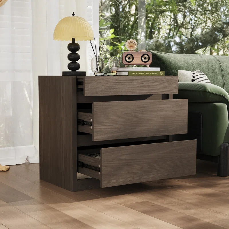 Wood Nightstand with Hidden Rfid-Locking Drawer and 2 Large Storage Drawers, Secure Bedside Table for Valuables or Firearms