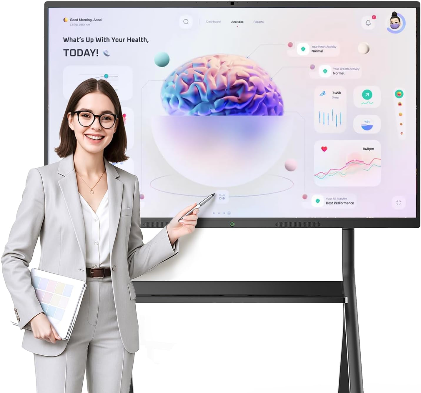 65" Smart Whiteboard for Classroom Office, All-In-One 4K Digital Board, 20 Point Touchscreen, Screen Mirroring, Bluetooth/Wifi/Hdmi, Camera & Mic, Android 13, 8+128G (Wall Mount Included)