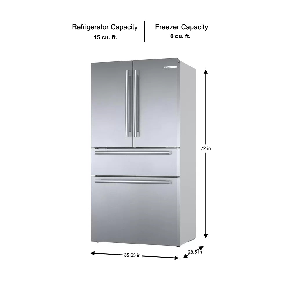 Bosch 800 Series 20.5 cu. ft. Smart French Door Refrigerator | Counter-Depth, Energy Star Certified, Internal Water Dispenser & Advanced Cooling