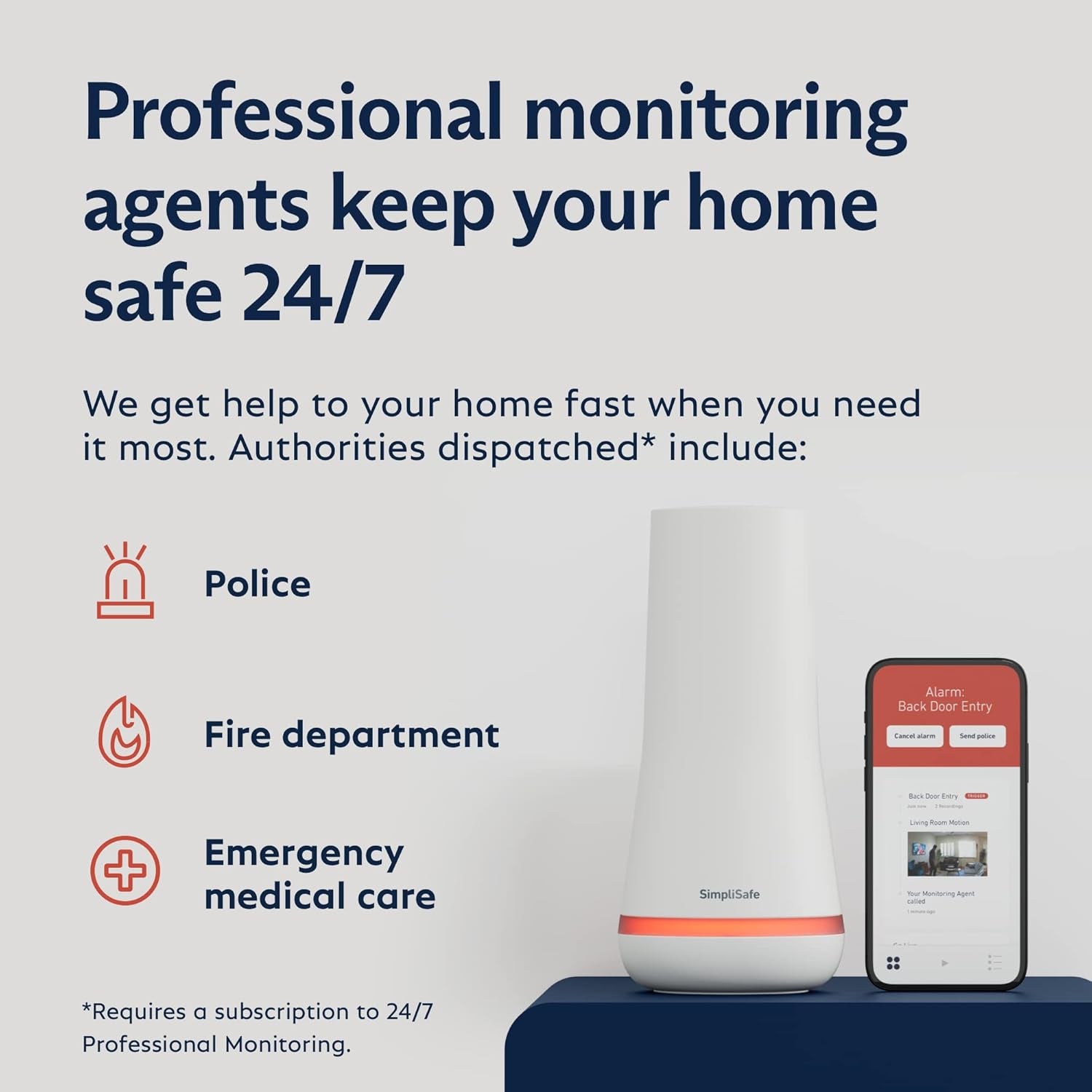 8 Piece Wireless Home Security System - Optional 24/7 Professional Monitoring - No Contract - Compatible with Alexa and Google Assistant , White