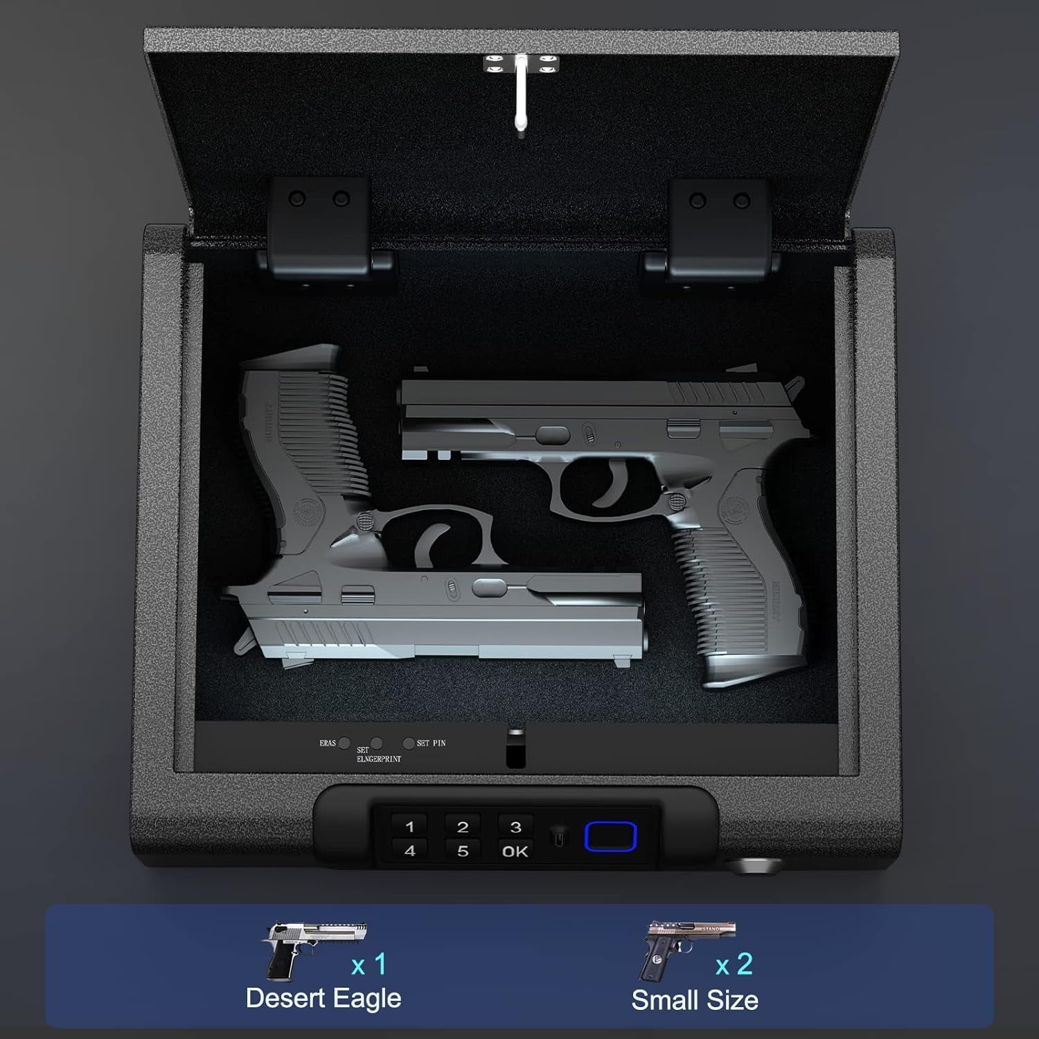Biometric Gun Safe for Pistols 3-Ways Unlock Fingerprint Digital PIN Key Unlock Handgun Safe with Sound, Lock Box for Cloakroom Living Room Bedroom Nightstand and Car