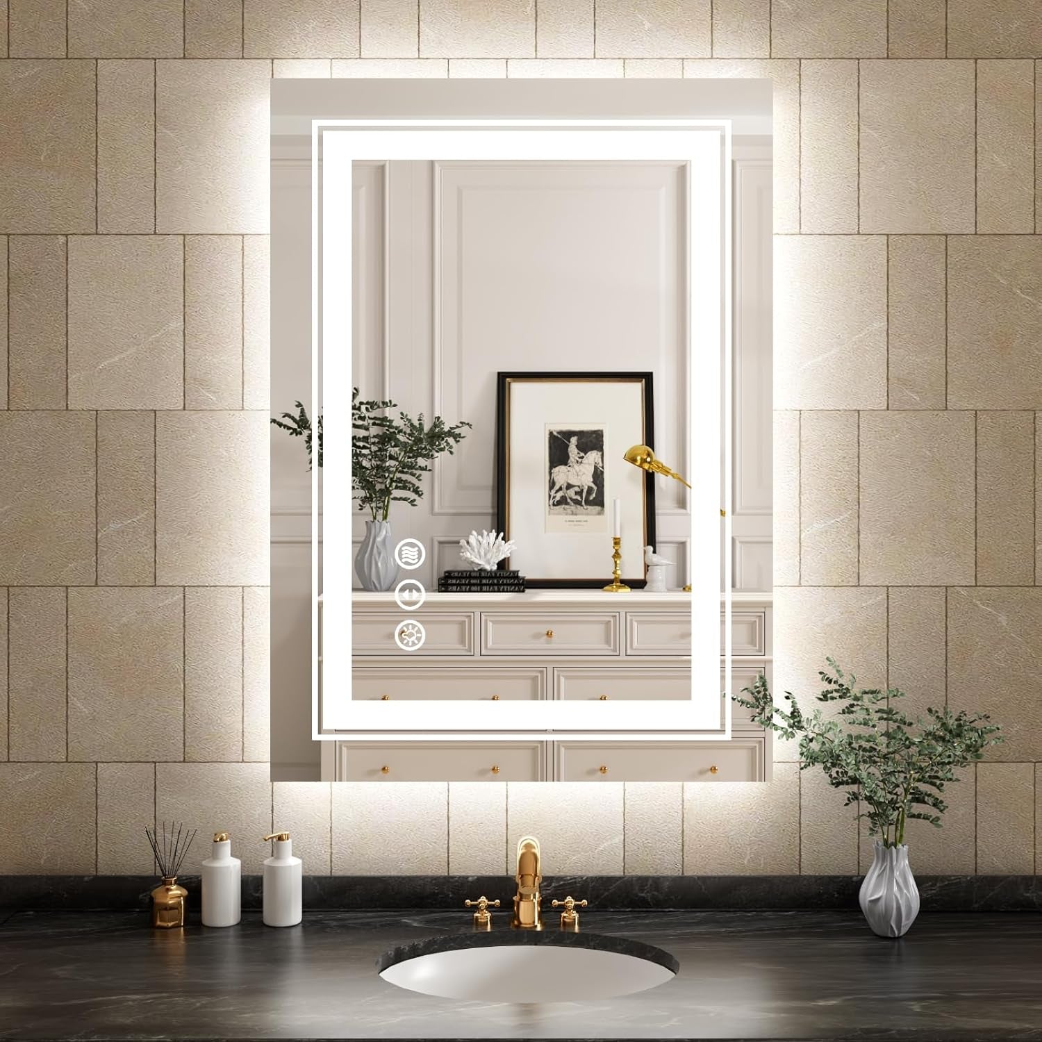 LED Bathroom Mirror 20"X 28" with Backlit and Front Light,Dimmable LED Mirror for Bathroom,Anti-Fog Lighted Bathroom Vanity Mirror Modern for Wall,Memory Function,Shatter-Proof