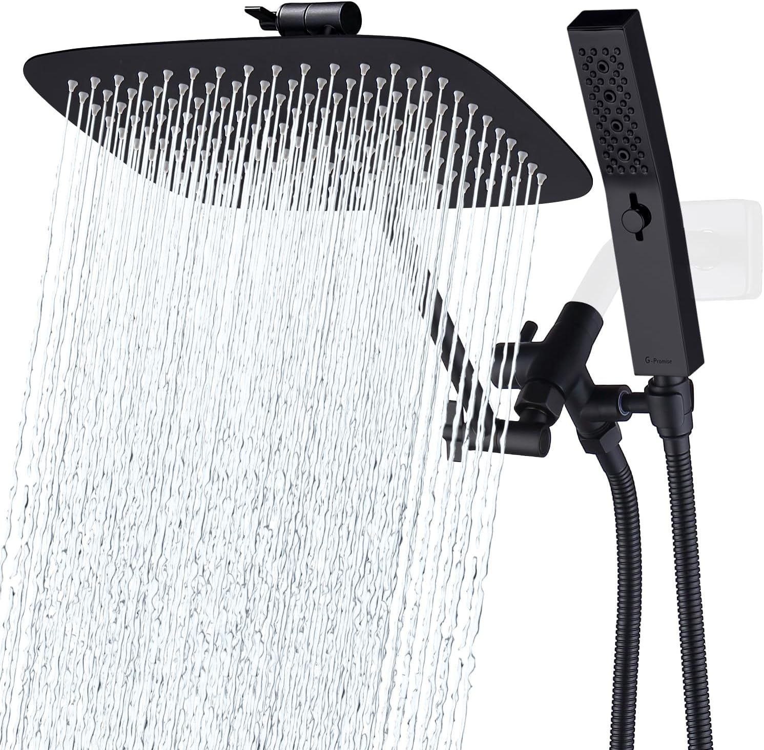 All Metal 12" Dual Shower Head Combo | Rain Shower Head | Handheld Shower Wand | Adjustable | Smooth 3-Way Diverter | 71" Extra Long Hose - a Bathroom Upgrade (Matte Black)