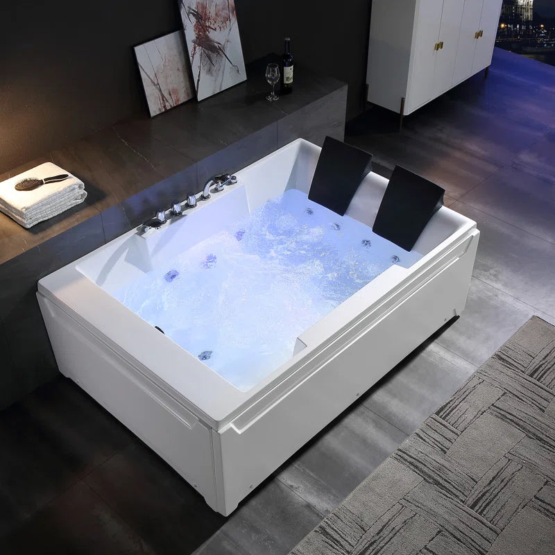 Empava 72" x 48" Acrylic Rectangle Whirlpool Bathtub | 10 Hydrotherapy Jets, LED Lights, Left-Side Drain | All-In-One Luxury Spa Tub for 3-Sided Alcove Install