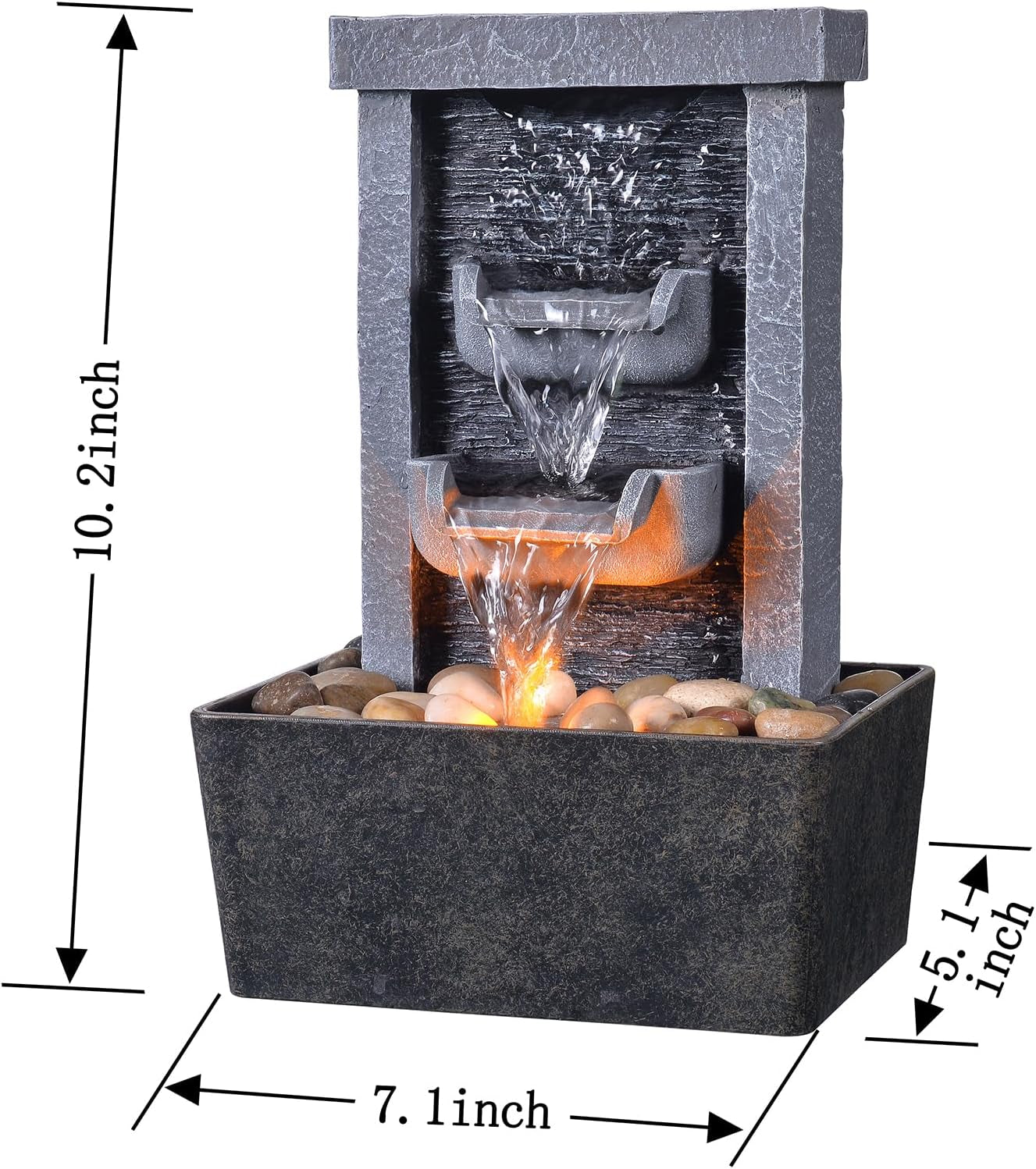 Home Décor 10.3 in Indoor Waterfall Fountain Relaxation High Pressure Water Pumps Tabletop Fountain Nature Feeling Water Fountains with Reflective Lighting/River Rocks Home/Office Decoration