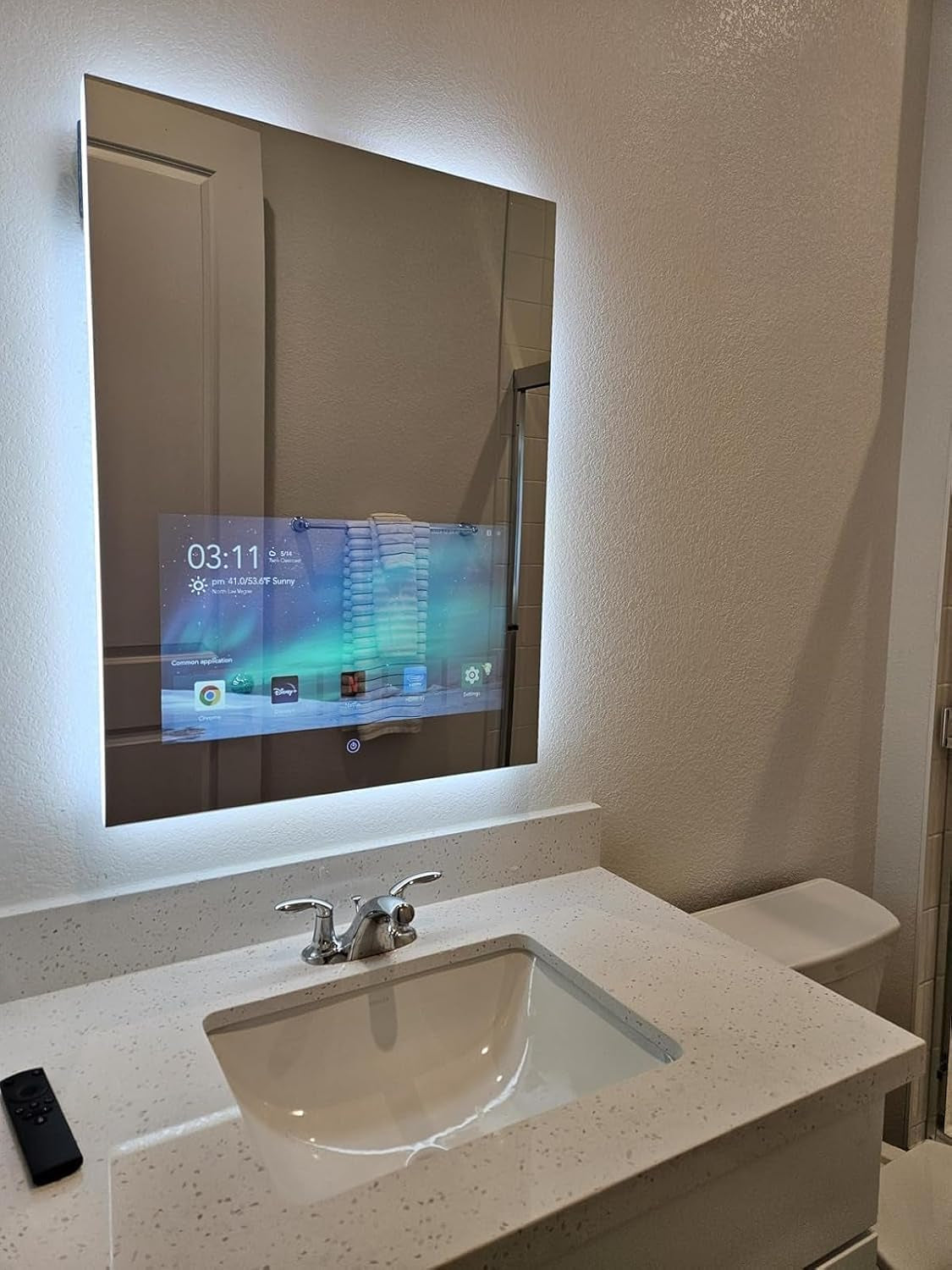 24X32 Inch Bathroom Vanity Mirror with 21.5” Touchscreen Smart TV, Streaming Apps, Weather,Clock, 3-Color Dimmable LED Light, Anti-Fog,Wi-Fi, Bluetooth,Hdmi,Vertical Wall Mount(2025 Upgraded)