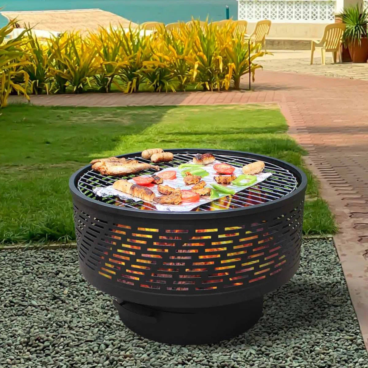 EmberCircle™ 3-in-1 Outdoor Fire Pit Table & Grill (26" / 32") — Lid, Cover, Log Grate & Poker Included