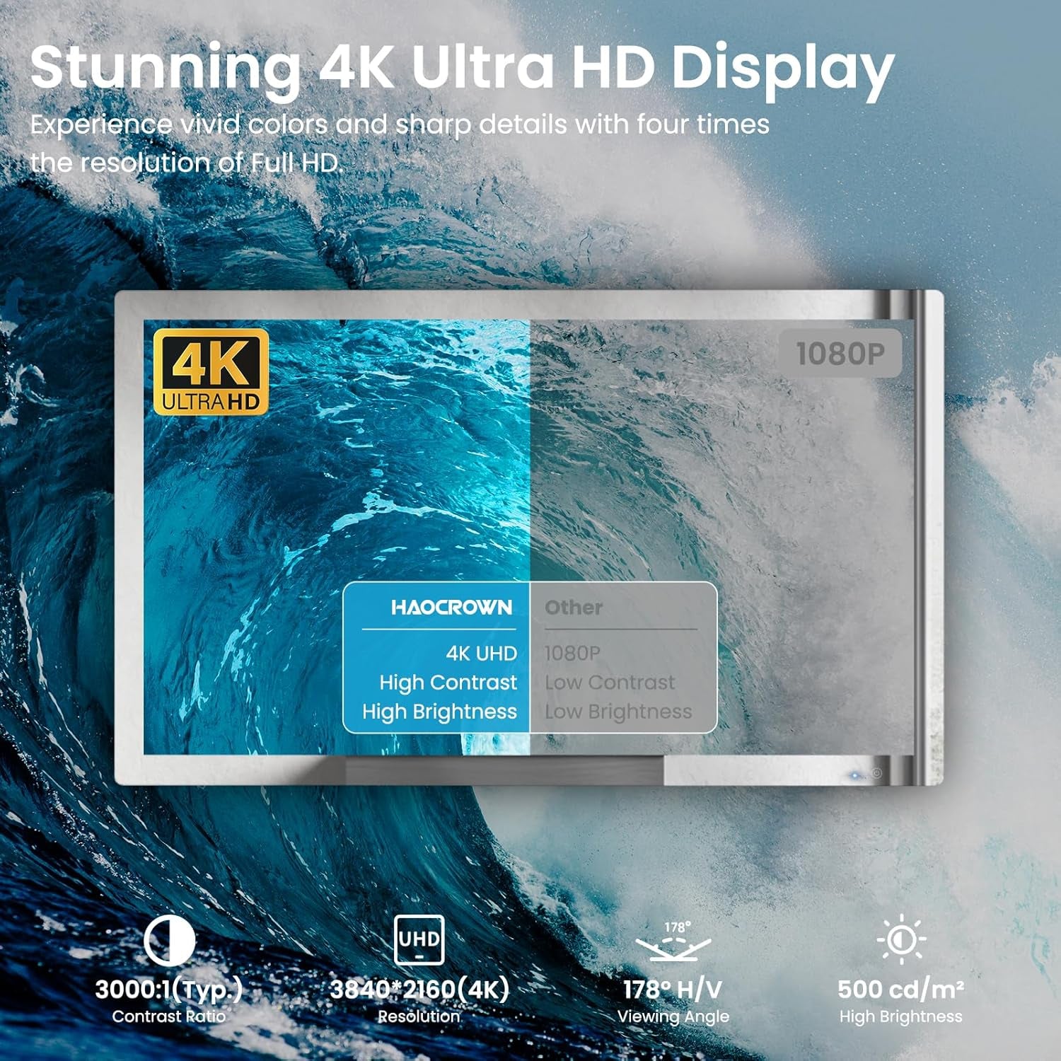 32" 4K Ultra HD Smart Bathroom Mirror TV, IP66 Waterproof, Android 13 System with Voice Remote for Google Assistant ATSC Tuner, 500 Cd/㎡ High Brightness (Black Frame, 2025 Model)