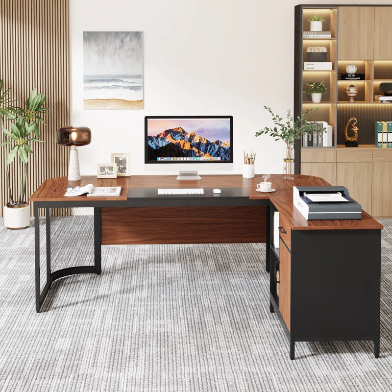 63" Executive Office Desk with 31" File Cabinet | Modern Industrial Design for a Sleek, Productive Workspace