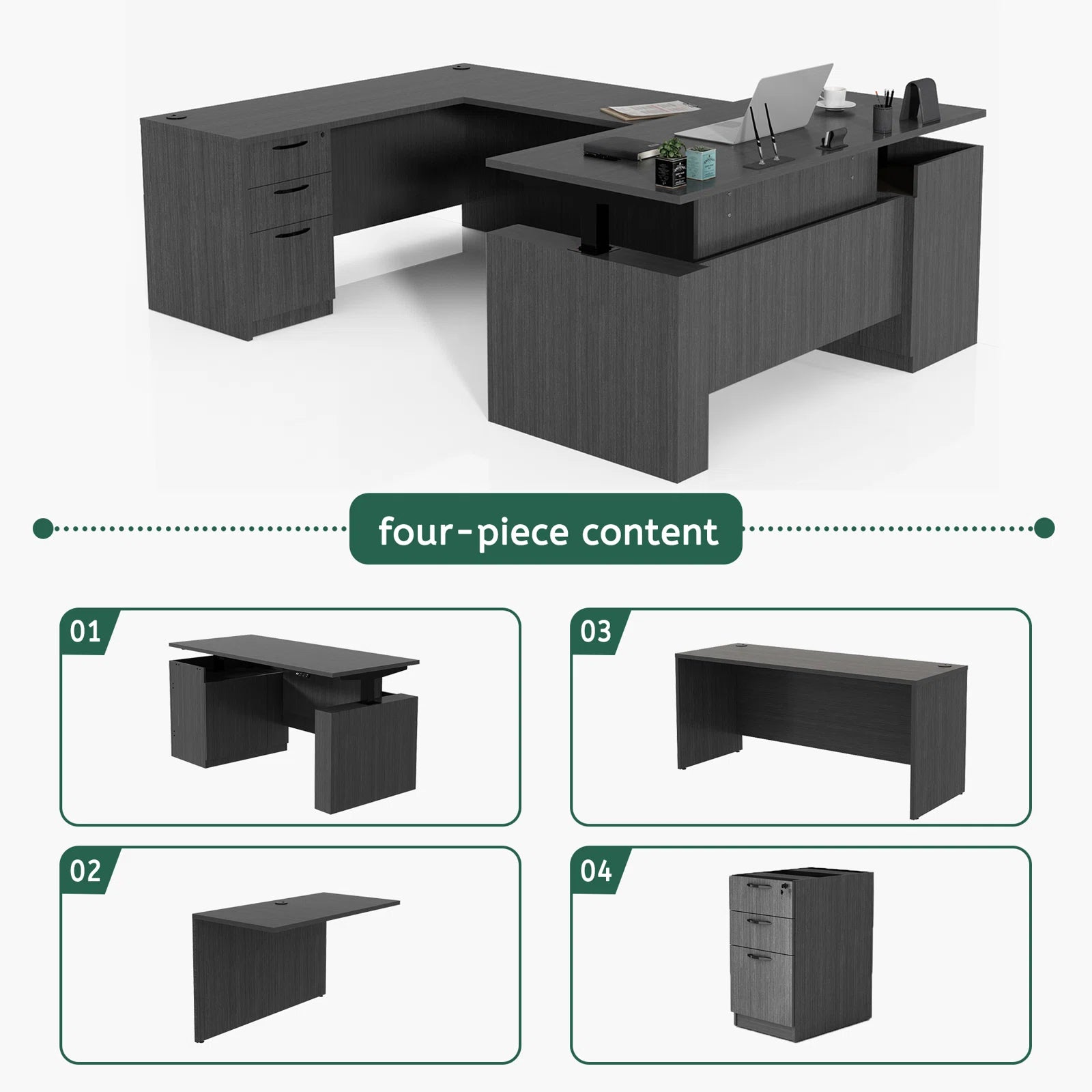 Height-Adjustable U-Shaped Executive Desk with Smart Storage | Luxury Office Furniture for Work-From-Home Professionals