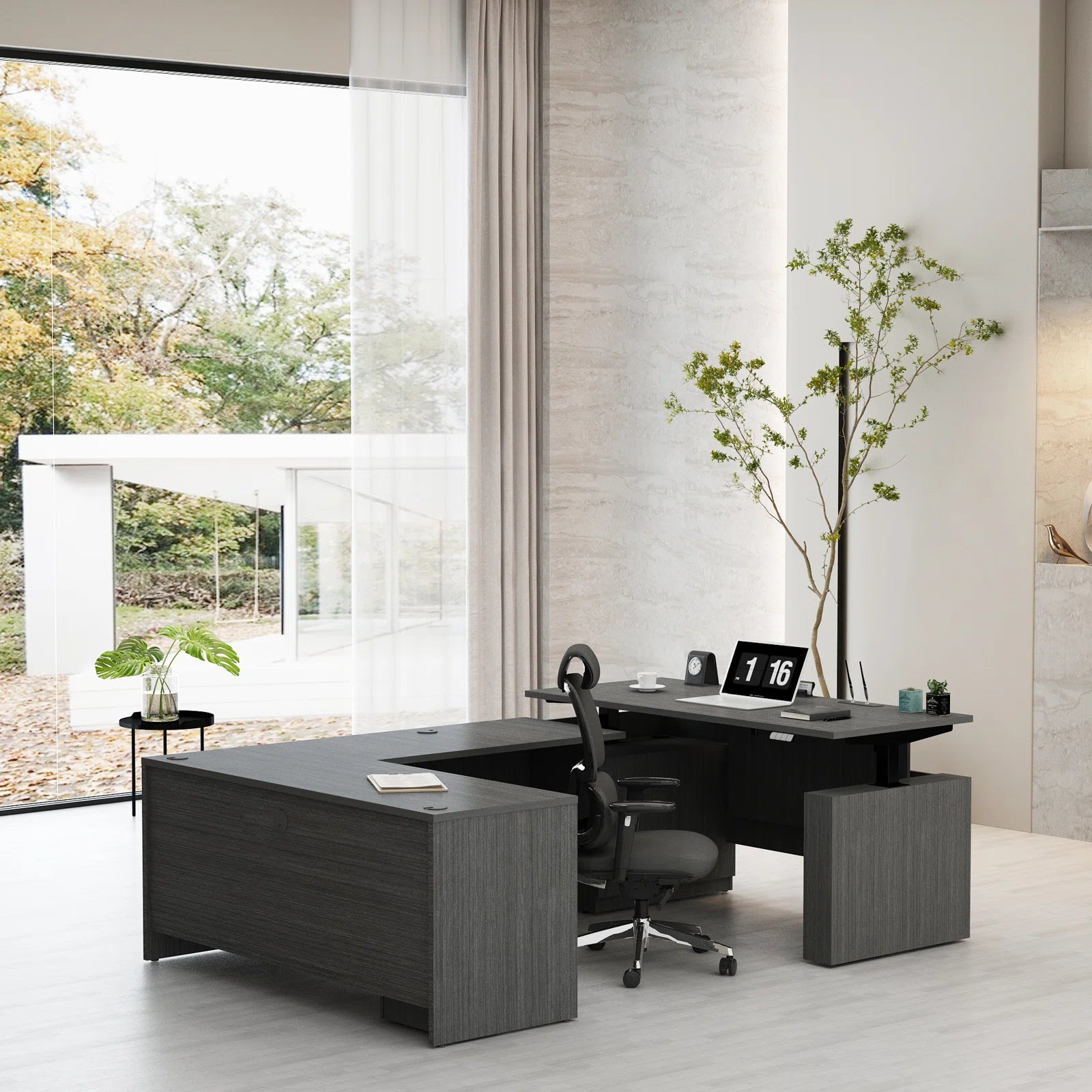 Height-Adjustable U-Shaped Executive Desk with Smart Storage | Luxury Office Furniture for Work-From-Home Professionals