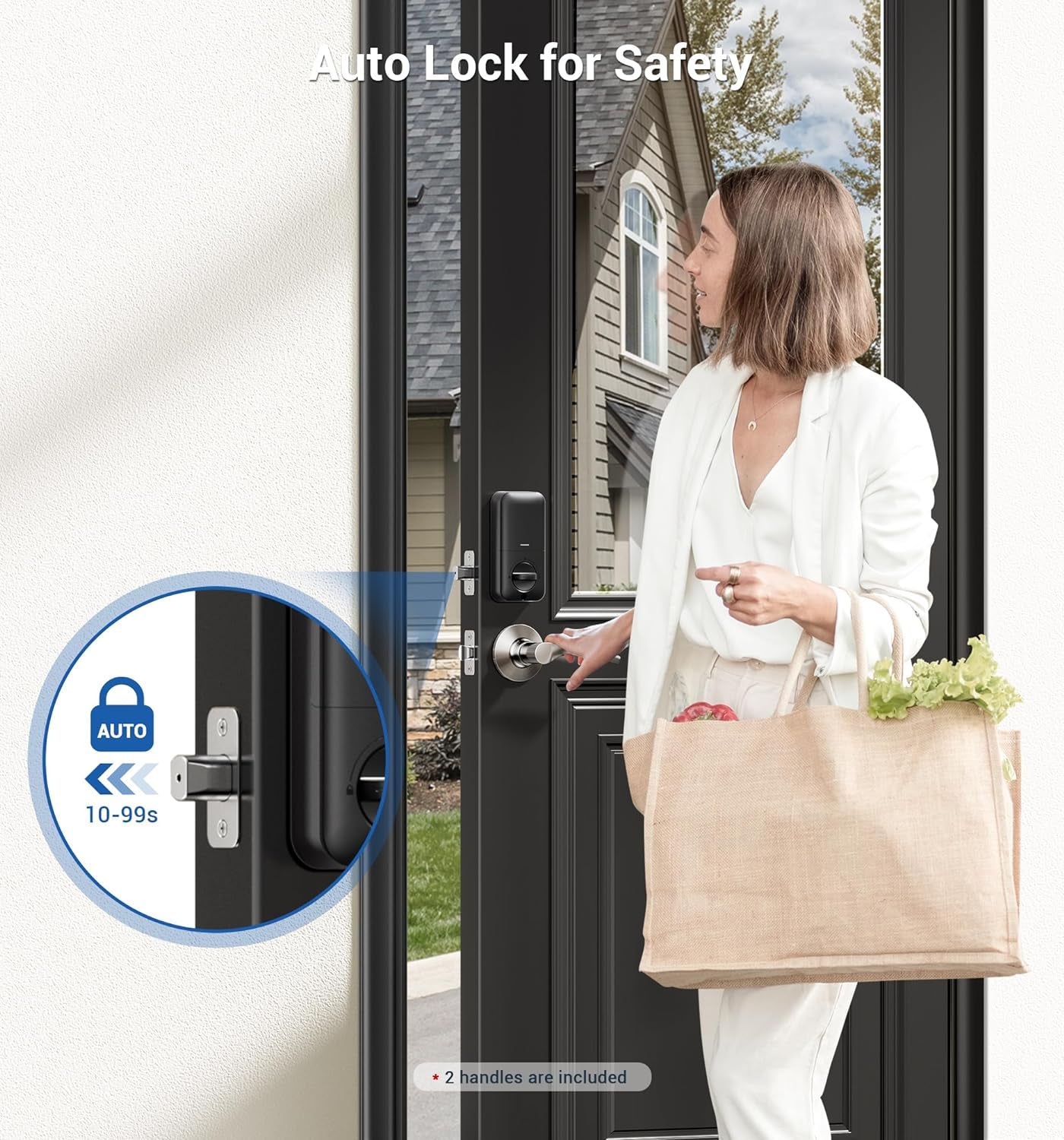 Fingerprint Door Lock with 2 Lever Handles - Keyless Entry Door Lock, Electronic Keypad Deadbolt & Front Door Lock Handle Sets, Auto Lock, Easy Installation, Satin Nickel