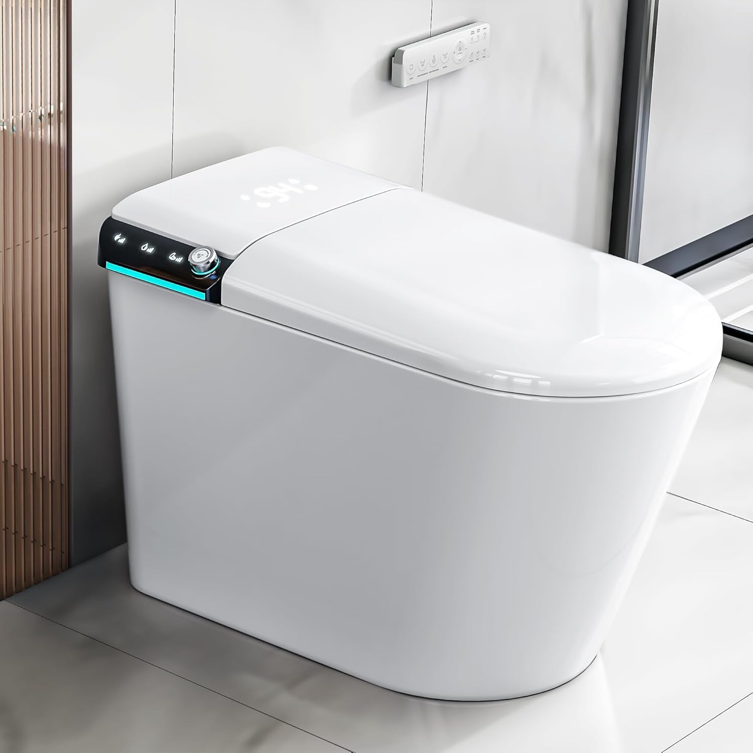 Smart Toilet with Auto Open/Close Lid, Bidet Toilet Pump-Assisted, Blackout Flush, Heated Seat, Dual Auto Flush, Warm Water, Foot Sensor Operation, Tankless Elongated Toilets with LED Display