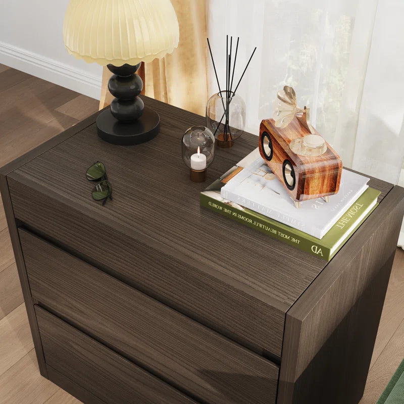 Wood Nightstand with Hidden Rfid-Locking Drawer and 2 Large Storage Drawers, Secure Bedside Table for Valuables or Firearms