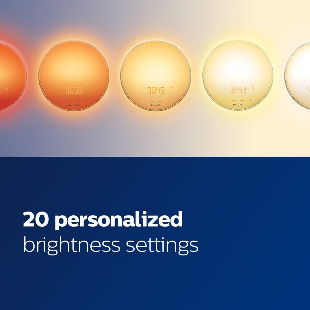 Philips Smart Sunrise Alarm Clock with Natural Wake-Up Light, Simulated Sunrise and Sunset, Gentle Alarm, and Personalized Sounds for Peaceful Mornings