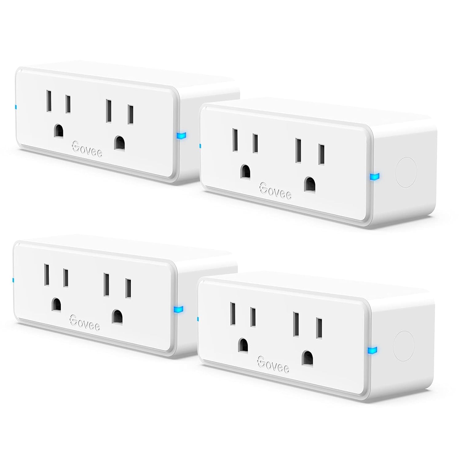 Dual Smart Plug 4 Pack, 15A Wifi Bluetooth Outlet, Work with Alexa and Google Assistant, 2-In-1 Compact Design,  Home App Control Remotely with No Hub Required, Timer, FCC and ETL Certified