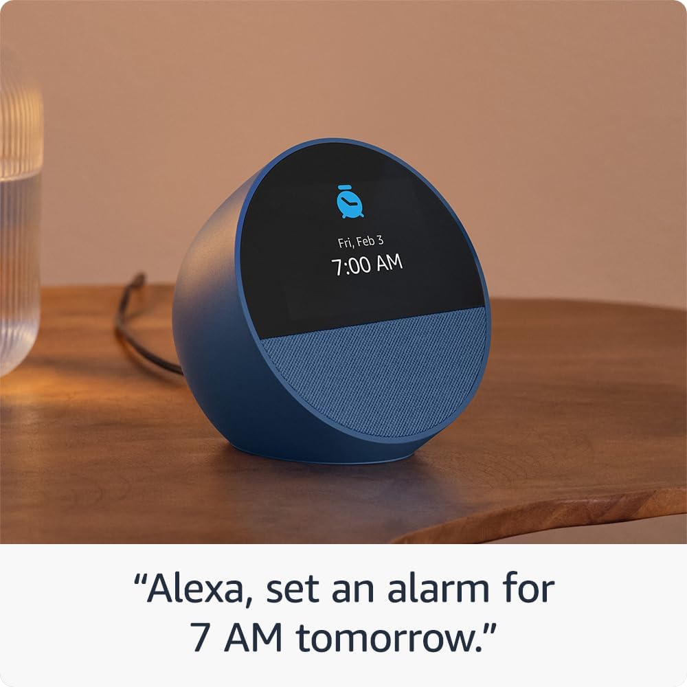 Echo Spot Smart Alarm Clock Display with USB Charging Bundle – Compact Alexa-Enabled Smart Speaker & Display for Home, Office, and On-the-Go Convenience