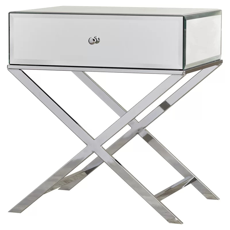 Nyasha Mirrored Glass Top End Table with Storage