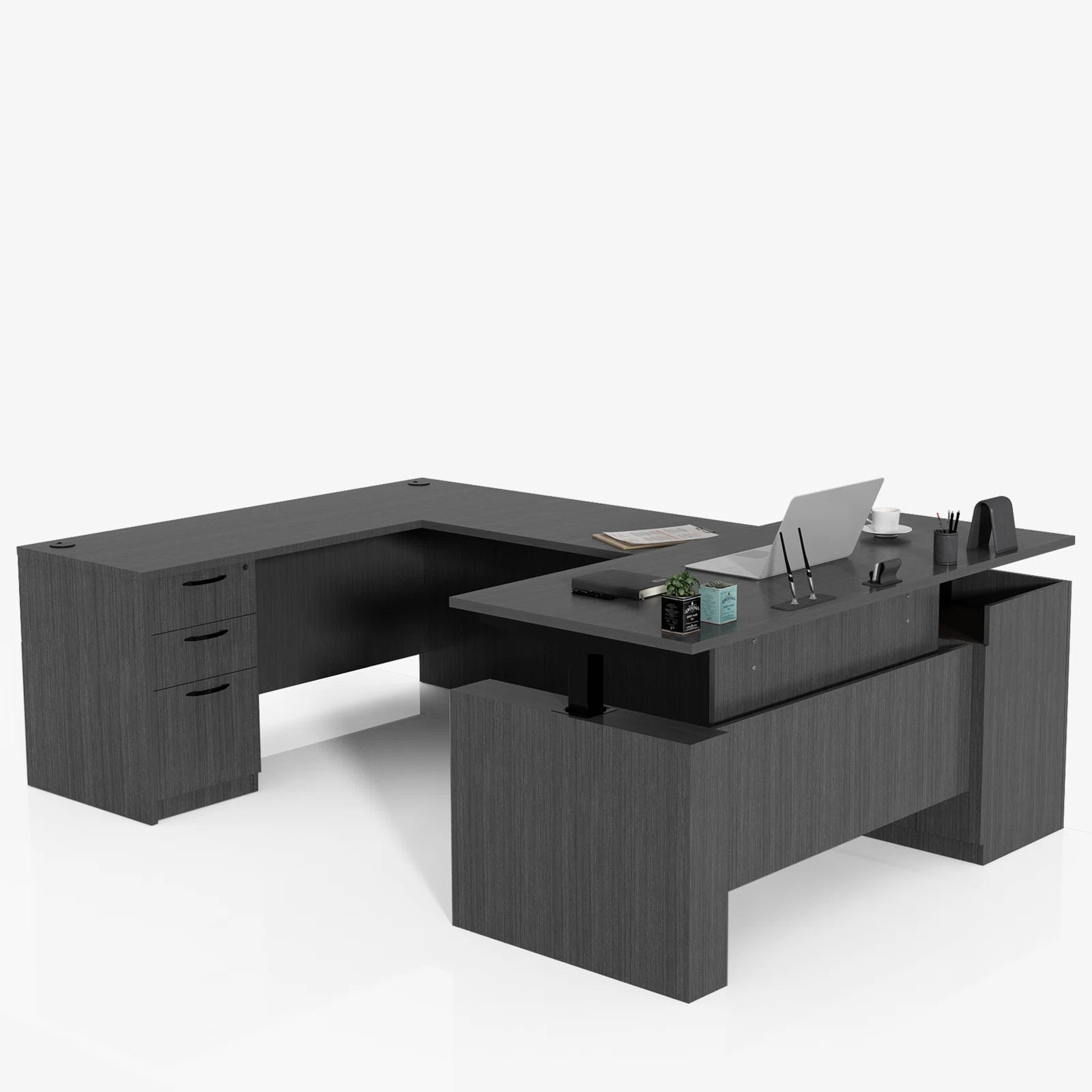 Height-Adjustable U-Shaped Executive Desk with Smart Storage | Luxury Office Furniture for Work-From-Home Professionals