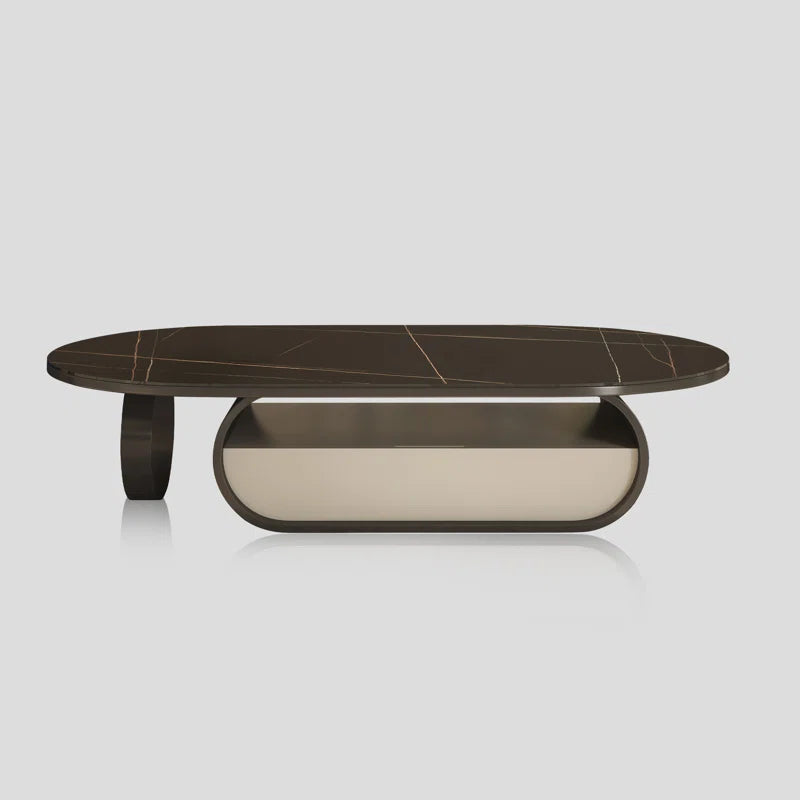 Luxury Oval Faux Marble Coffee Table with Hidden Storage Drawer | Elegant Design for Modern Living Spaces