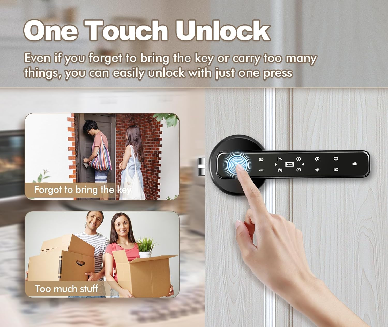 Fingerprint Door Knob, Full Function 5-In-1 Smart Door Knob, Fingerprint Door Lock for Bedroom, Office, Hotel, Closet, Biometric Door Knob, Thumbprint Door Knob