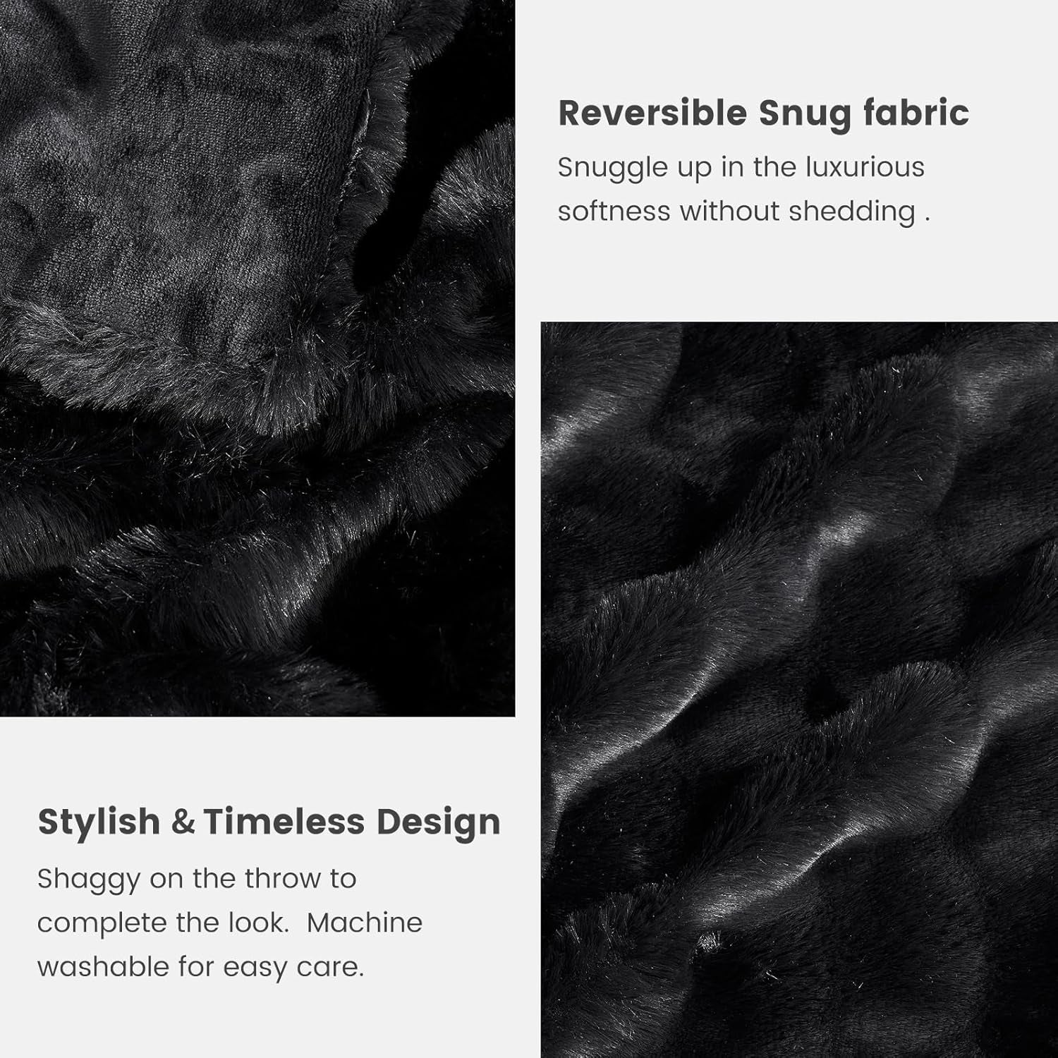 Faux Fur Throw Blanket for Couch, Fuzzy Soft Plush Thick Bubble Blanket for Sofa Bedroom Living Room, 50 * 60 Inches Black