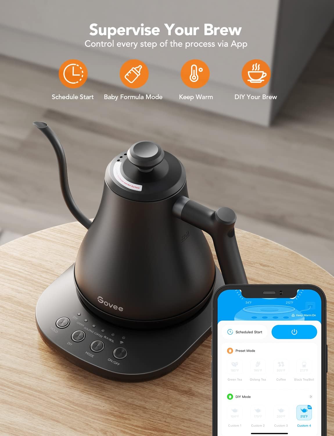 Govee Smart Gooseneck Electric Kettle - Precise Temperature Control, Stainless Steel with Smart App Integration for the Ultimate Pour-Over Coffee & Tea Experience