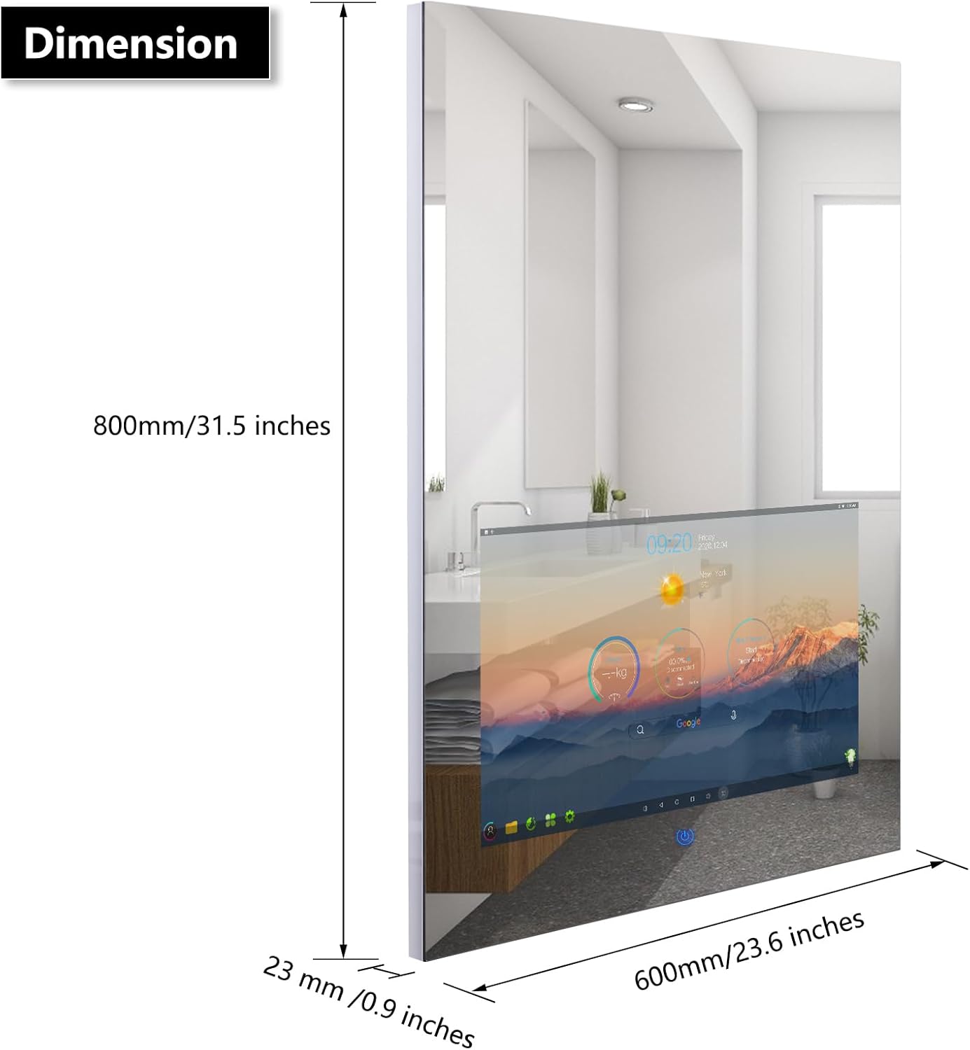 Bathroom Vanity Mirror with 21.5" Full Touch Screen Smart Android 11 TV, 24X32 Inch LED Smart Mirror, Streaming Media Player/Music/Bluetooth Wi-Fi /3 Colors Lights Vertical Wall Mounted