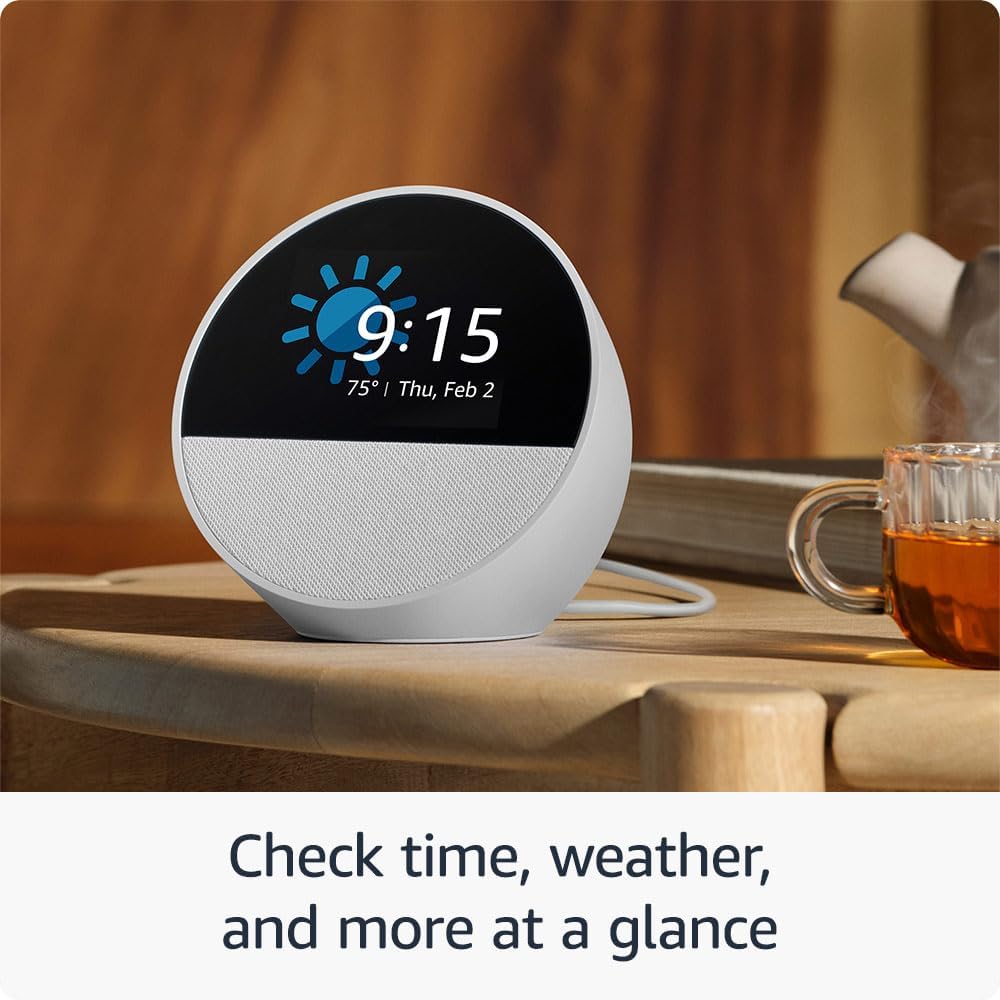 Echo Spot Smart Alarm Clock Display with USB Charging Bundle – Compact Alexa-Enabled Smart Speaker & Display for Home, Office, and On-the-Go Convenience