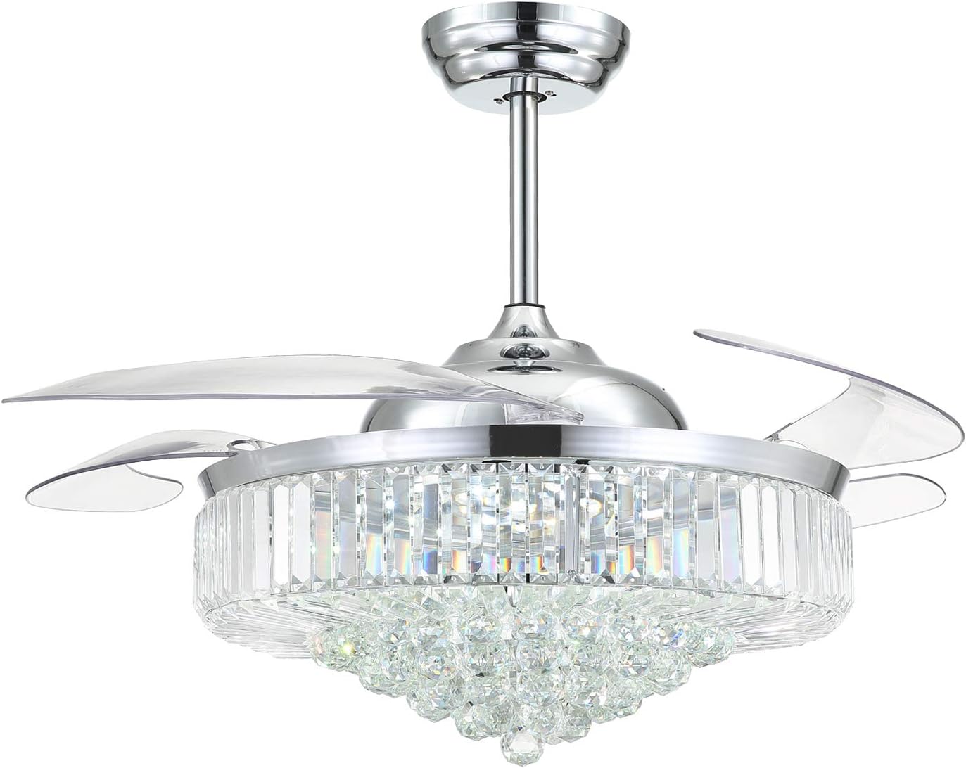 52 Inches Moooni Fandelier Retractable Invisible Ceiling Fan Chandelier | Luxury Crystal LED Light with Remote Control | Elegant & Space-Saving Lighting Solution