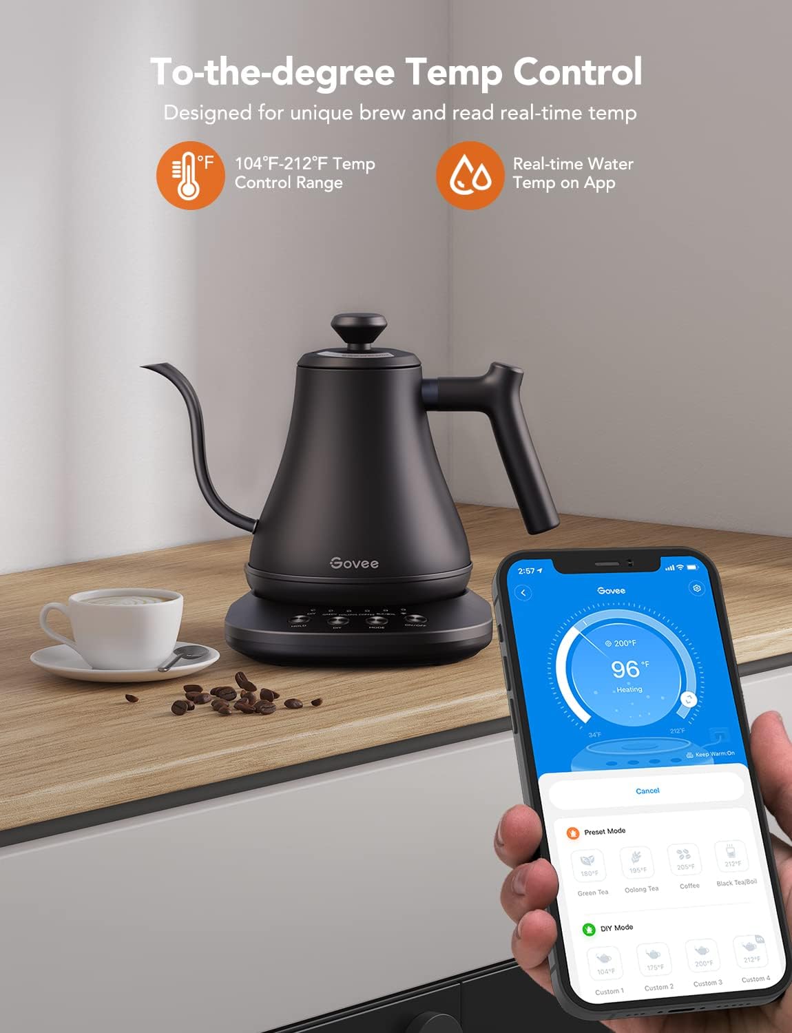 Govee Smart Gooseneck Electric Kettle - Precise Temperature Control, Stainless Steel with Smart App Integration for the Ultimate Pour-Over Coffee & Tea Experience