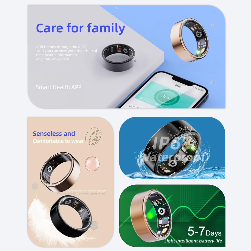 Smart Ring Health Tracker - Silver (Size 11) | All-Day Heart Rate, Sleep & Fitness Monitor | Waterproof, Long Battery Life & Stylish Wearable for Men & Women