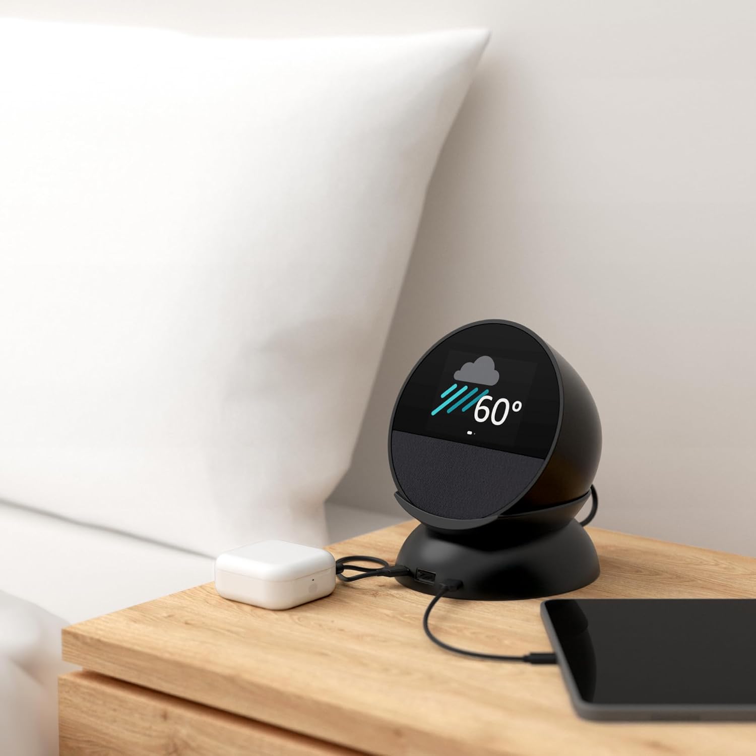 Echo Spot Bundle: Includes Echo Spot (2024 Release) | Black & Made for  Stand with USB-C and USB-A Charging Ports | Black