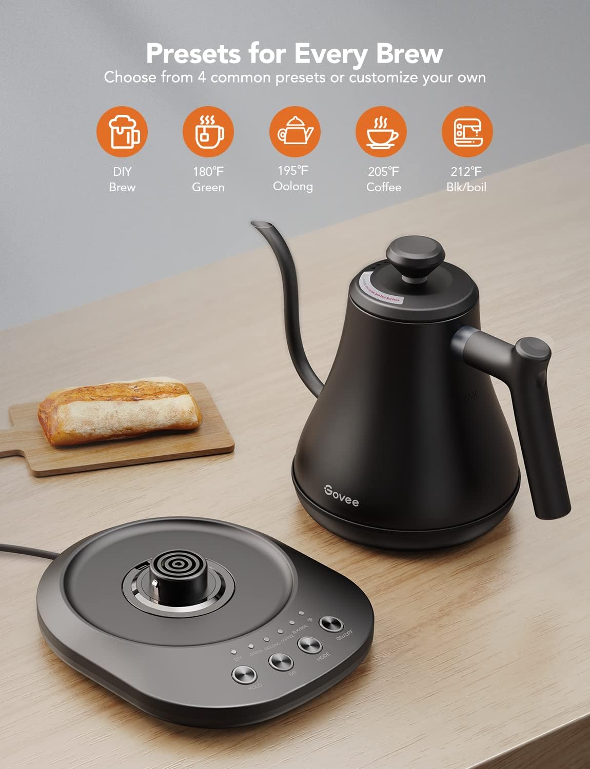 Govee Smart Gooseneck Electric Kettle - Precise Temperature Control, Stainless Steel with Smart App Integration for the Ultimate Pour-Over Coffee & Tea Experience