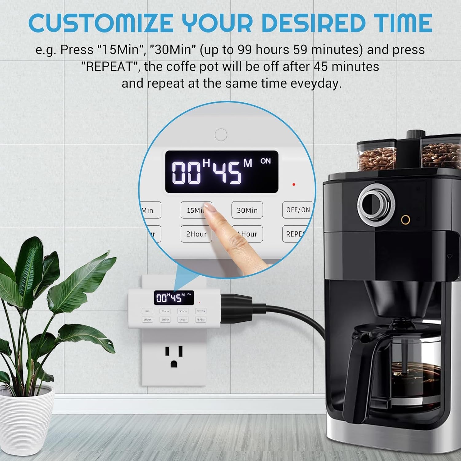 Countdown Timer Outlet, up to 99 Hours, Large Screen and Repeat Function, Inodoor Auto Shut off Timers for Charger Light Vacation Security,Digital Timers for Electrical Outlets 2 Pack