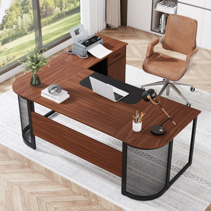 63" Executive Office Desk with 31" File Cabinet | Modern Industrial Design for a Sleek, Productive Workspace