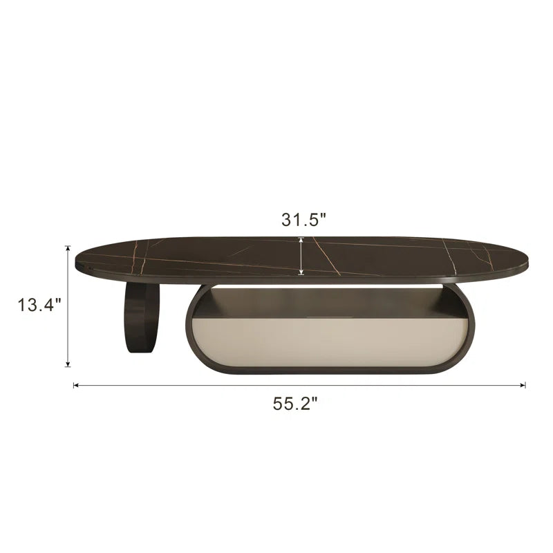 Luxury Oval Faux Marble Coffee Table with Hidden Storage Drawer | Elegant Design for Modern Living Spaces