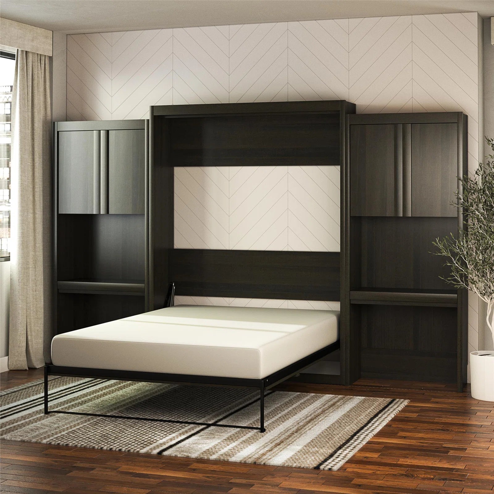 Wade Logan Wexford Murphy Storage Bed | Multifunctional Bed with 2 Vanity Desks, Cabinets & Drawers | Space-Saving Design for Modern Living