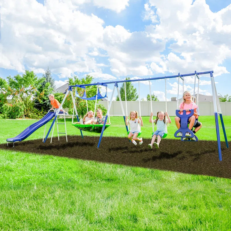 Outdoor Rosemead Metal Swing Set with Lifetime Warranty on 6' Double Wall Slide