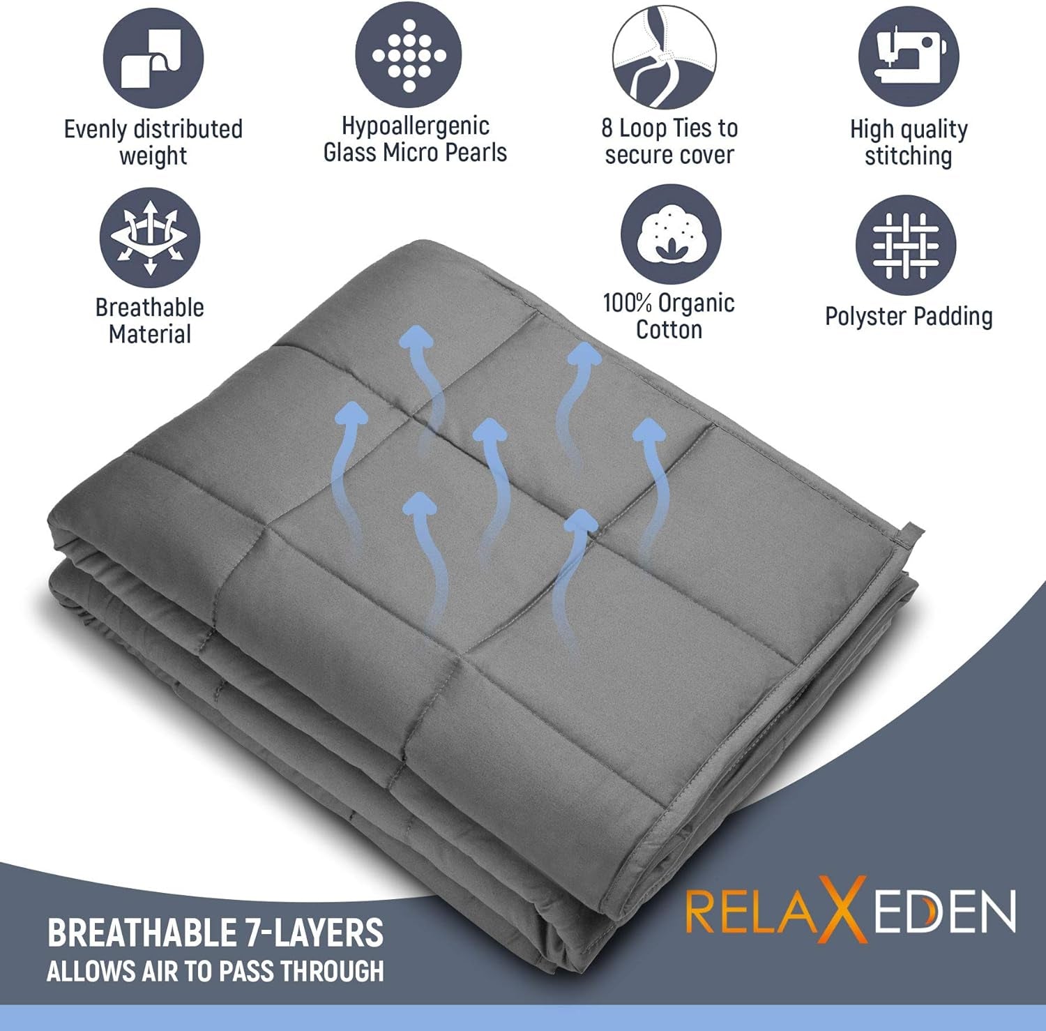Relaxeden® Adult Weighted Blanket W/Removable, Washable Duvet Cover| 20 Lbs, 60”X 80” Size| Heavy Glass Micro-Beads| Supreme Sleeping Comfort for Adults| Hot & Cold Sleeping| 100% Soft Cotton Build