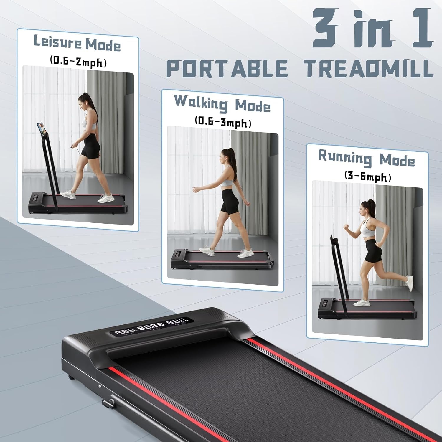 Treadmill-Walking Pad-Under Desk Treadmill-3 in 1 Folding Treadmill-Treadmills for Home-Black Red