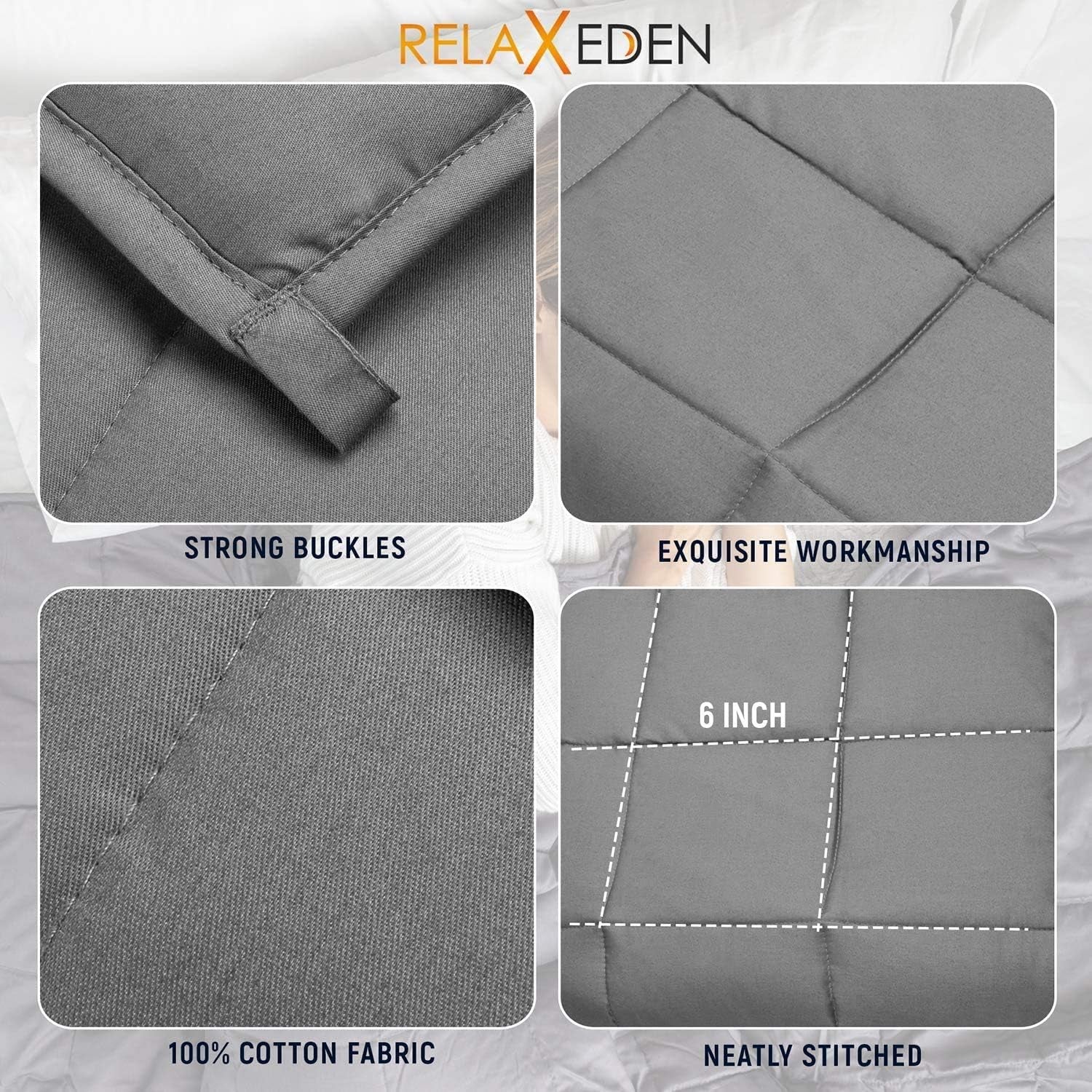 Relaxeden® Adult Weighted Blanket W/Removable, Washable Duvet Cover| 20 Lbs, 60”X 80” Size| Heavy Glass Micro-Beads| Supreme Sleeping Comfort for Adults| Hot & Cold Sleeping| 100% Soft Cotton Build