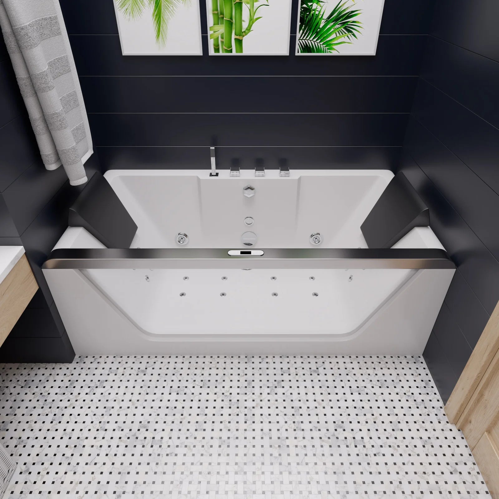 Rectangular Freestanding Whirlpool Bathtub | Luxury Hydrotherapy Tub with 14 Jets, Chromotherapy Lighting & Sleek Modern Design  70.9'' X 35.4''