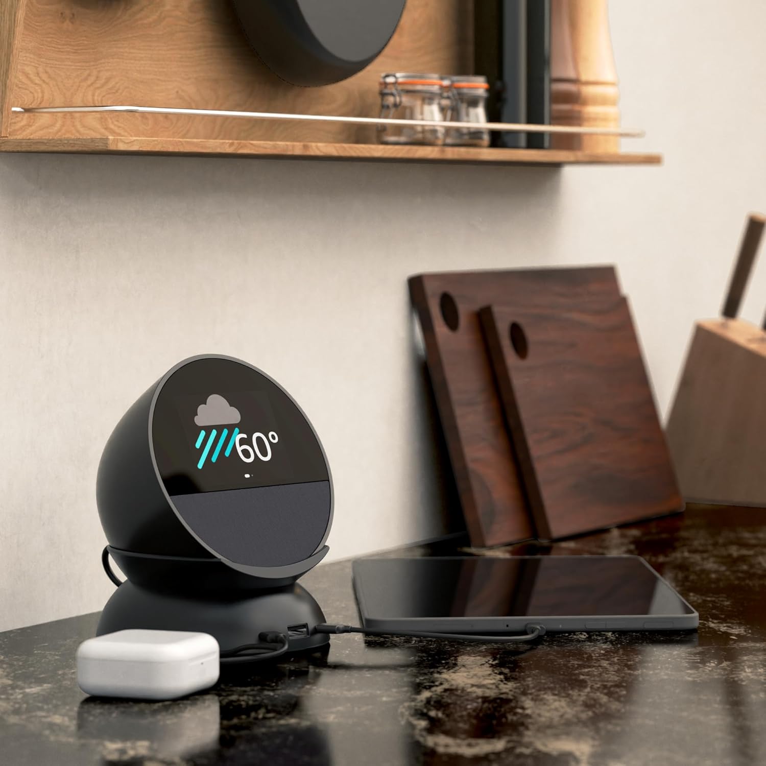 Echo Spot Bundle: Includes Echo Spot (2024 Release) | Black & Made for  Stand with USB-C and USB-A Charging Ports | Black