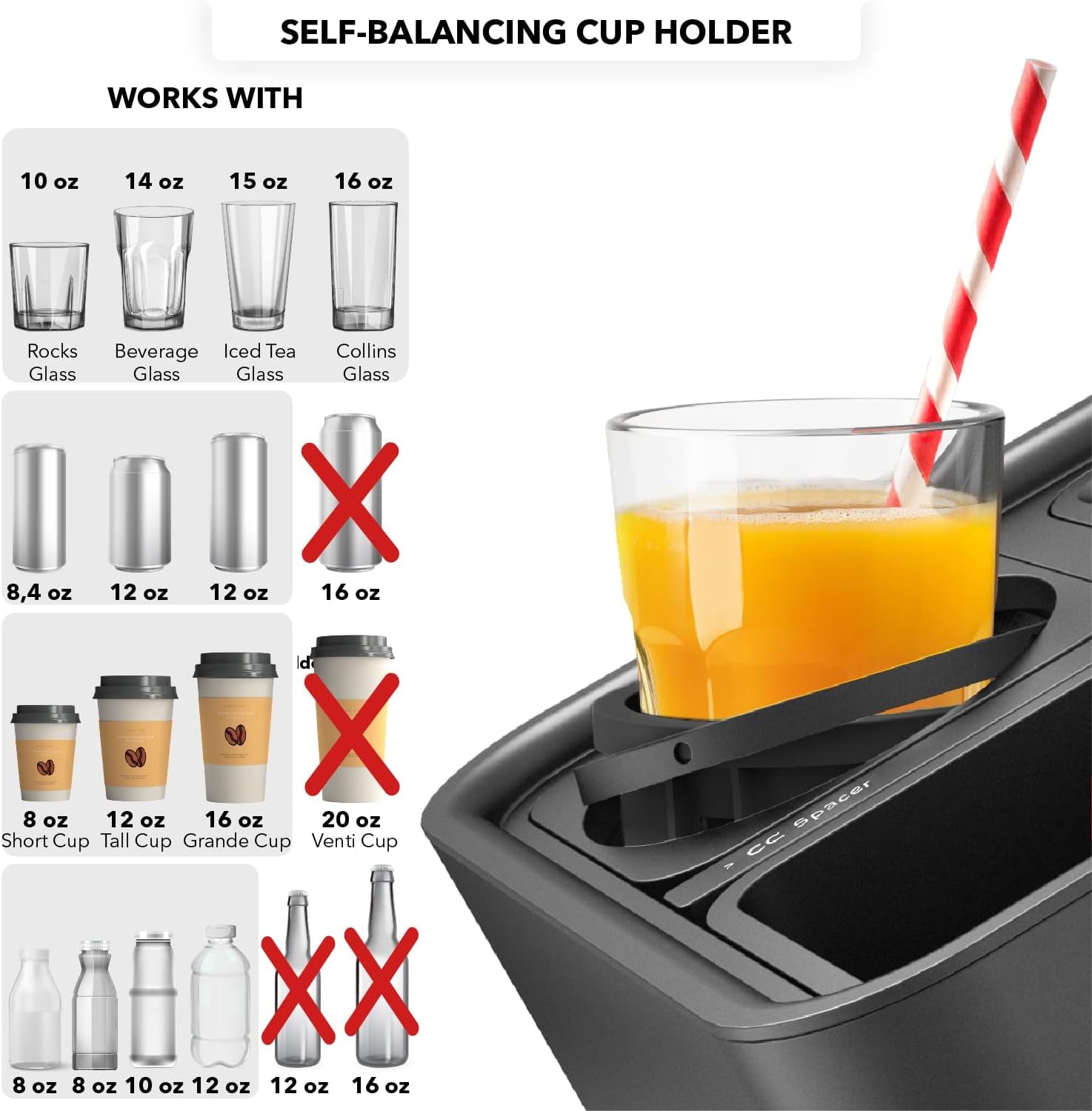 Original Tray - Drinks & Snacks Sofa Caddy with Armrest, Table with Phone Stand- TV Remote Control Storage and Organizer - for Living Rooms, RV, and Cars, Black/Black