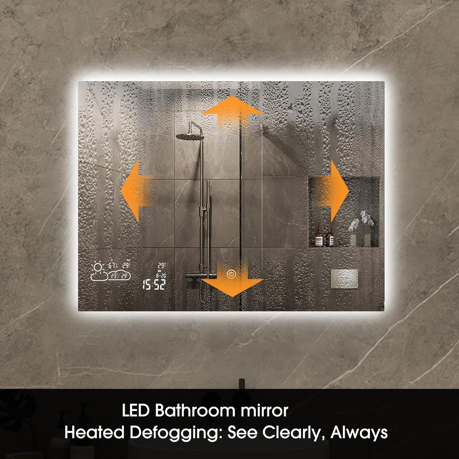 Smart Bathroom Mirror with Bluetooth Wi-Fi Enabled Weather Display, 32”X 24” Fog Free, LED Light Vanity Mirror Backlit Frameless Lighted Touch Sensor Makeup for Wall - Horizontally Hang Only