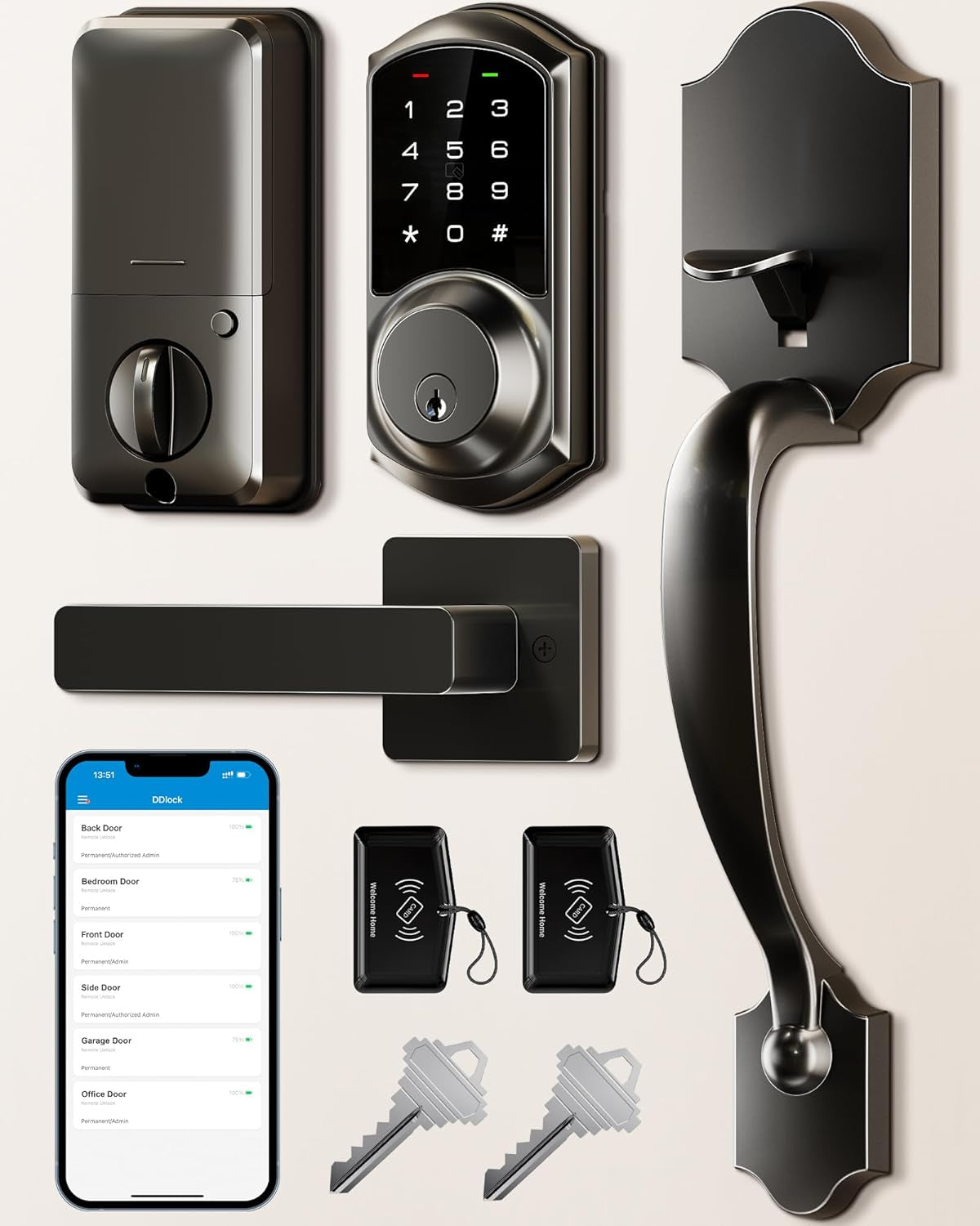 Veise Smart Lock Front Door with Keyless Entry, Touchscreen Deadbolt, Bluetooth & WiFi Compatible – Advanced Security with Auto Lock, Weatherproof Design, and Easy Installation