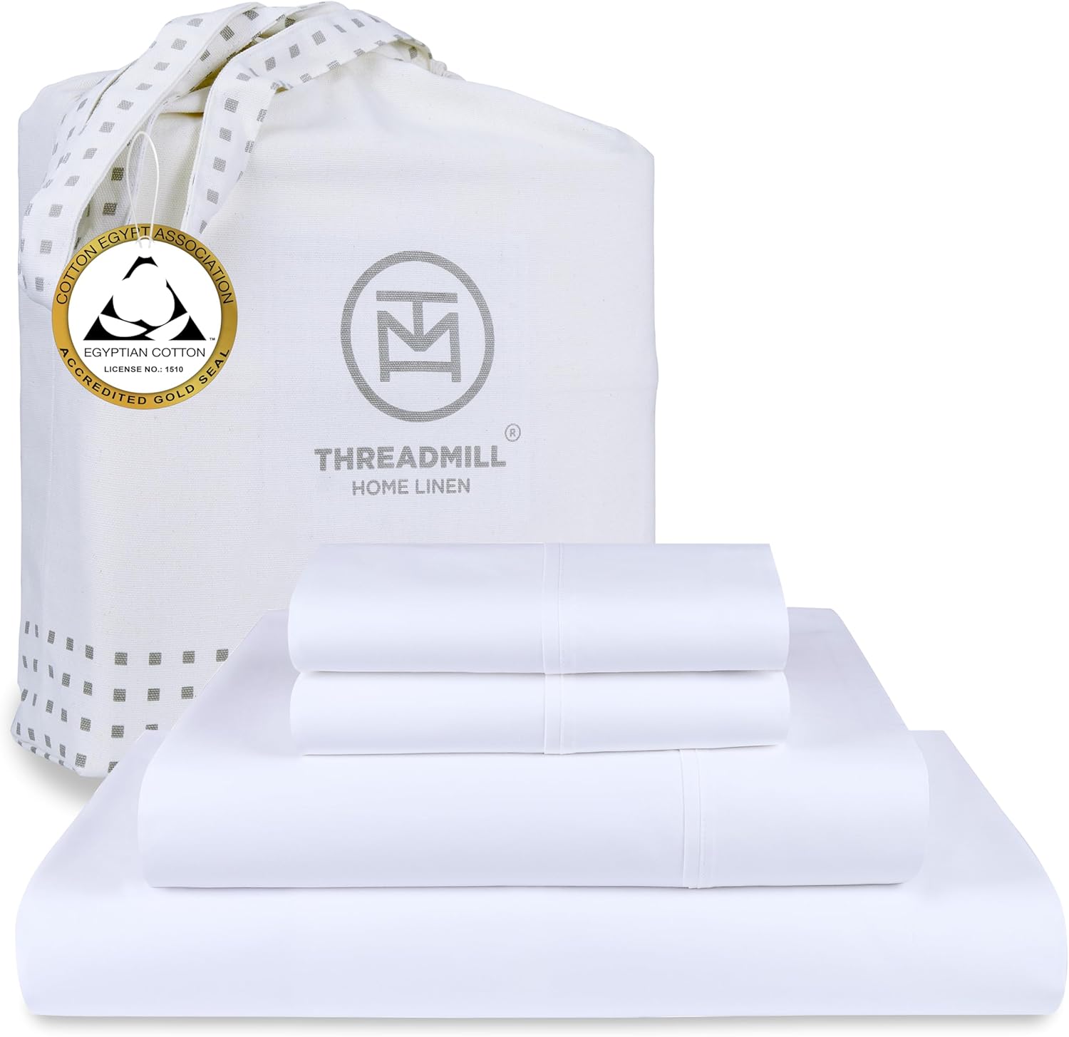 Egyptian Cotton Queen Sheet Set | 100% Certified Egyptian Cotton Sheets for Queen Size Bed | Queen Bed Sheets Set with Snug Fit 16" Deep Pocket | Soft Cooling Sateen Bedding Set | White